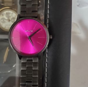 Nixon gunmetal  watch with pink face